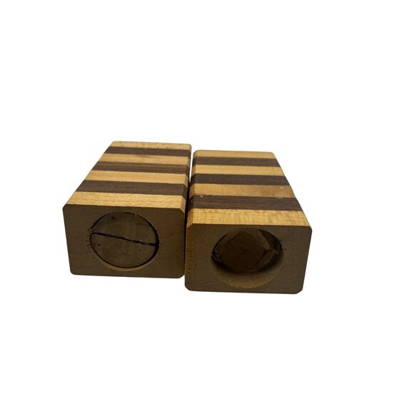 Square Wooden Salt & Pepper Shakers With Striped Design - Picture 5 of 5